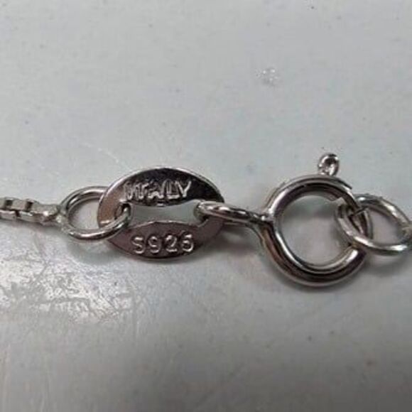 S925 Blue Glass & Pave Rhinestone Teardrop Pendant on 925 Stamped Necklace 18"L - Picture 4 of 7